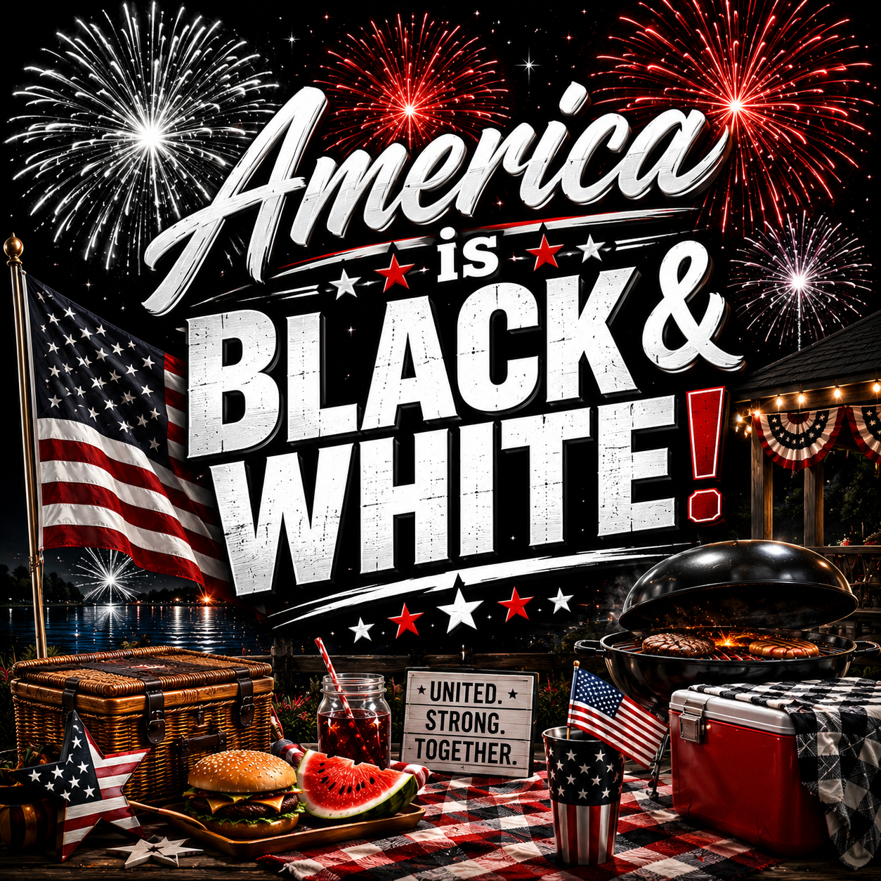 America is Black & White T-Shirt